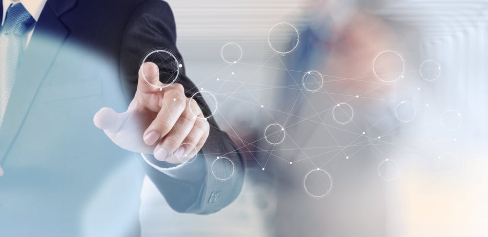 businessman hand drawing blank flow chart on new modern computer as concept